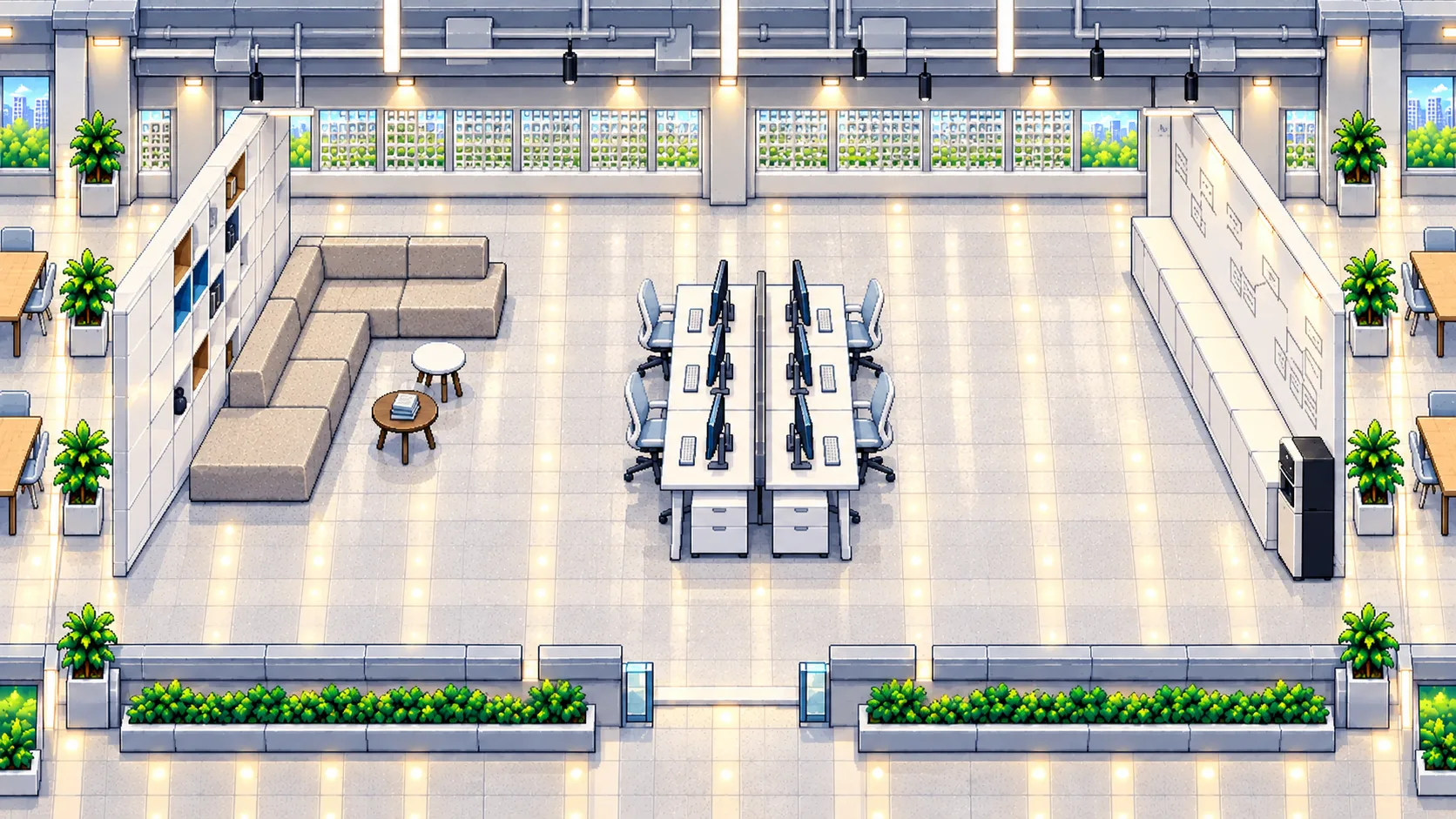 Pixel-art view of the Novum Center Level 3 office