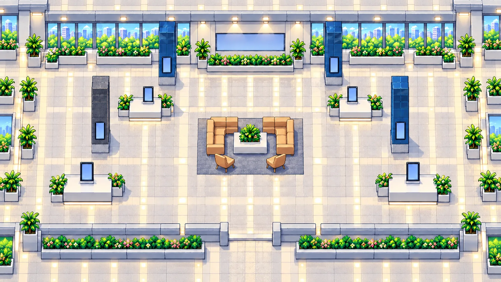 Pixel-art view of the Level 7 innovation showroom